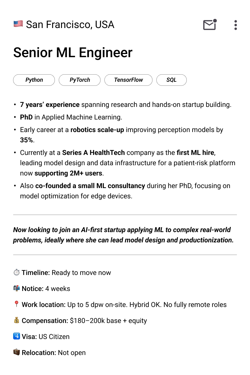 San Francisco - Senior ML Engineer San Francisco - Senior ML Engineer