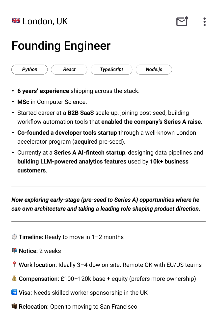 London - Founding Engineer